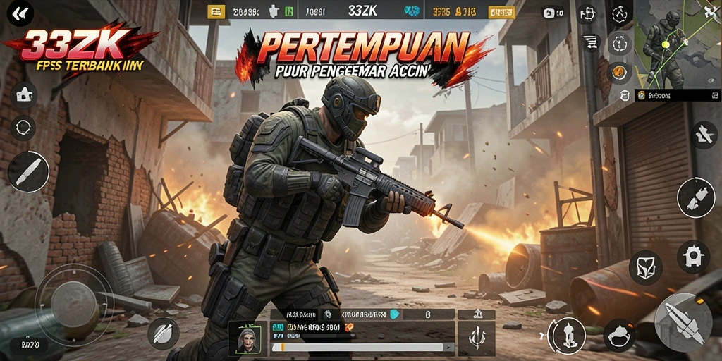 Screenshot game 33ZK menampilkan aksi tembak-menembak mendebarkan.