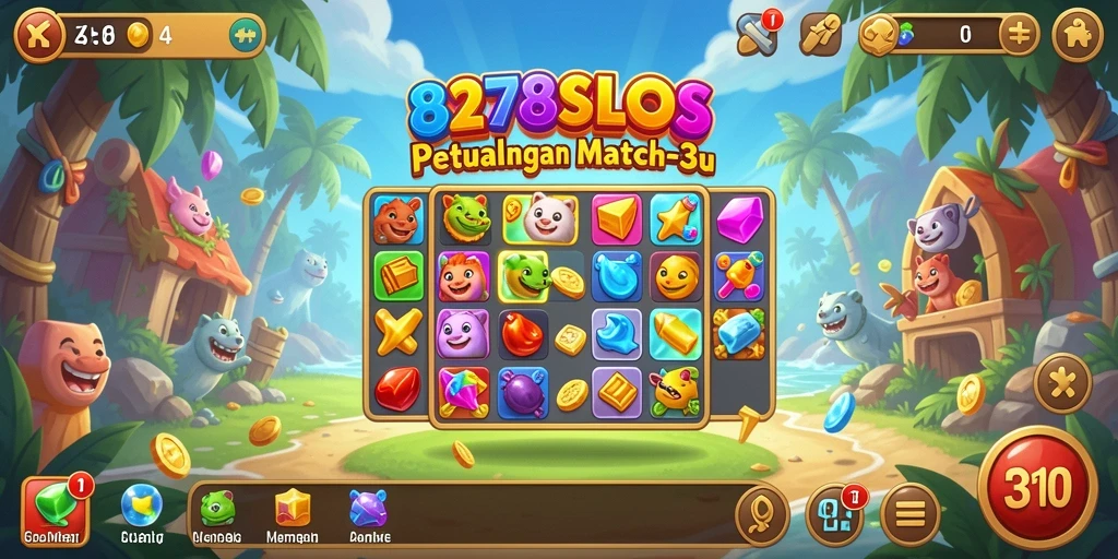 Tangkapan layar menampilkan gameplay seru dari 8278SLOTS dengan aksi Match-3 yang menarik.