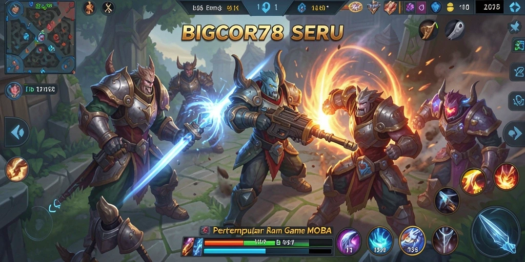 Screenshot utama gameplay BIGCOR78 menunjukkan pertarungan hero yang epik.