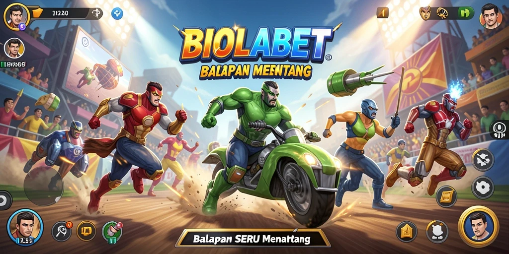 Tangkapan layar utama BIOLABET menampilkan aksi balapan yang mendebarkan.