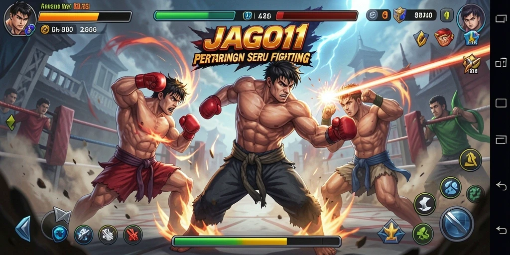 Screenshot utama JAGO11 menampilkan aksi pertarungan yang intens dan karakter-karakter dinamis.