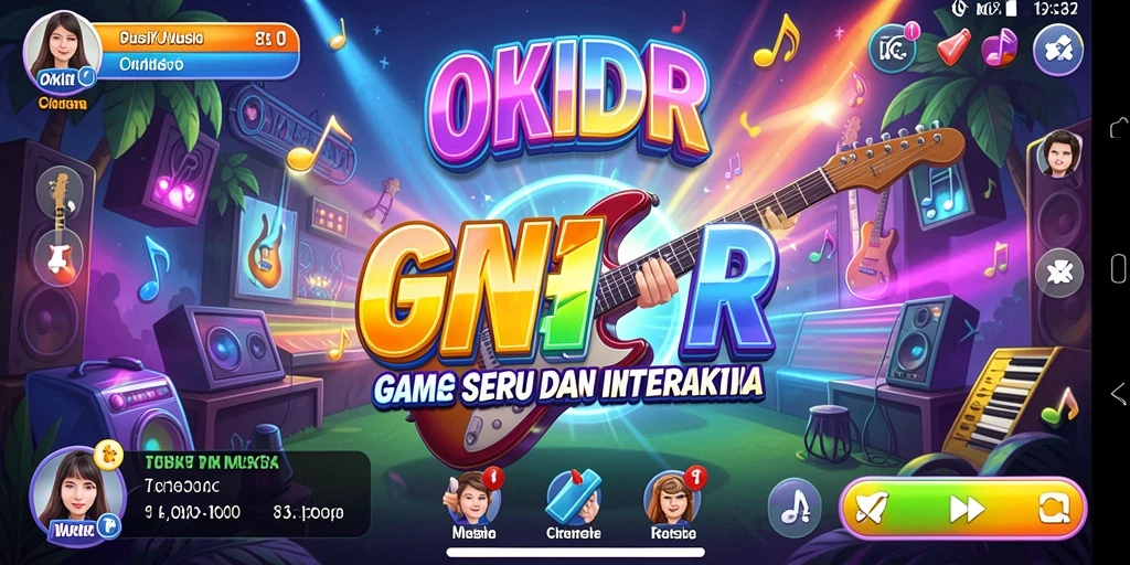 Screenshot utama OKIDR menampilkan gameplay interaktif musik yang seru.