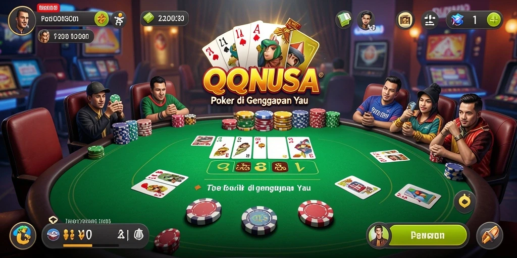 Screenshot gameplay QQNUSA menampilkan aksi poker yang mendebarkan.