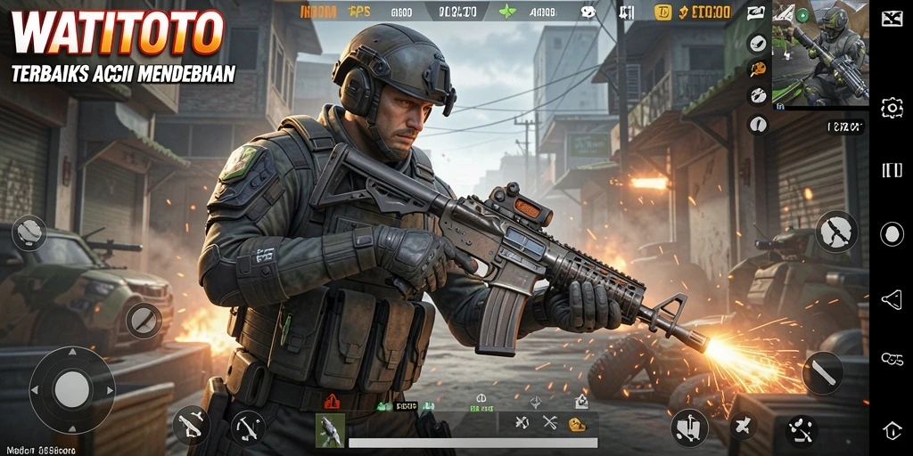 Tampilan gameplay intens dari WATITOTO dalam aksi FPS.