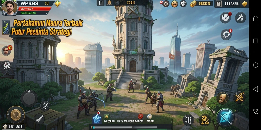 Gameplay WP888 menampilkan aksi pertahanan menara yang intens.