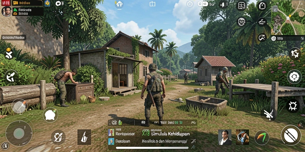 Tangkapan layar gameplay X78 menunjukkan interaksi pemain dalam simulasi kehidupan.